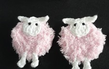 2 MINI SCHAFE/SHEEP,TIER,GEHÄKELT, APPLIKATION ,AUFNÄHE, ca.4x3,5cm,NEU