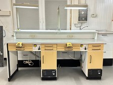 Freuding 2er Arbeitstisch Arbeitsplatz mit Absaugung und Waldmann Leuchten