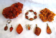 Konvolut Bernsteinschmuck Alt & Vintage in Silber, Metall, Double  10 Tlg / 170g