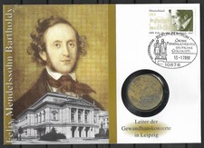 Numisbrief mit DDR 10 Mark 1982 Neues Gewandhaus Leipzig Mendelssohn