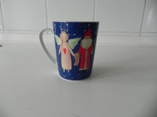 Weihnachtstasse von paper produkt, blau mit Motiv Engel u. Weihnachtsmann 200ml