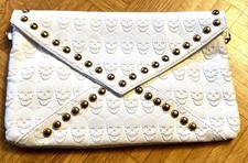 Clutch Handtasche Rockabilly Rock Gothic totenkopf Strass Weiß Gold