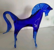 Murano Glas Figur Tierfigur Pferd Dekoration 13x14cm Blau Vintage Sammler 