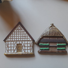 2 Wandbilder Haus, Kate aus Keramik zum Aufhängen, nur zur Deko verwendet