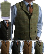 Herren Tweed Weste Herringbone Wolle Plaid Hochzeit Bräutigam Fensterfenster 3XL