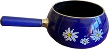 Süßer Emaille Topf  Stieltopf Fondue Vintage Retro blau mit Edelweiß 14 cm