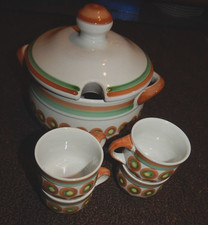 Vintage Keramik Bowle-Set mit vier Tassen Melitta Ceracron Ammerland