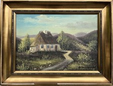 Impressionist Heidelandschaft mit alter Bauernkate Ölgemälde antik 