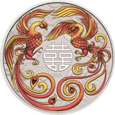 Australien 1 $  2025 Chinese Myths and Legends Double Phönix 1 Oz AG Rot / Gold