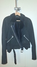 Zara Lederjacke Wildlederoptik Gr. M schwarz Pilotstil Teddyfell