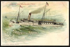 Lithographie Gruß vom Bord des Salon-Schnelldampfers Freia 