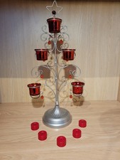 Elambia Silberner Tannenbaum mit flammenlosen Teelichtern und Timerfunktion