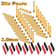 ✅ 20 Paar 2mm 2.0 mm Goldstecker Bananenstecker Vergoldet inkl. Schrumpfschlauch