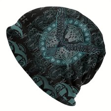 Wikinger Beanie Rabe blau Mütze Viking Biker Nordisch skandinavisch Runen