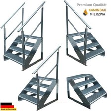 Premium Außen - Treppe Freistehend 4 Stufen Höhe 76cm Breite 60-140cm / Geländer