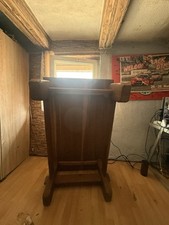 Sofa Eck Couch, Echt Leder Garnitur (Sessel, Hocker u. Eiche Natur Holztisch).