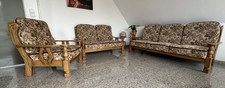 Komplette Wohnzimmer-Sitzgruppe im Vintage-Stil – Eiche massiv – 3+2+1 Sitzer