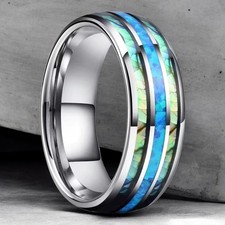 Edelstahlring Opal Silber/