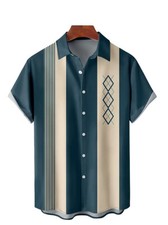 Herren Bowling 50s retro Vintage Style Hemd Argyle Panel Shirt Rockabilly Hemd