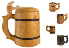 Holzkrug Bierkrug 0,3L-0,5L Krug Humpen mit Deckel Becher Holz Eiche Mittelalter