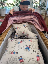 DDR Fußball Tor Maus - 3-tlg.- Kissen Set - Puppenbett Puppenwagen Garnitur 