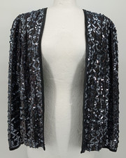 Maak Modell Damen Jacke Gr.44 Schwarz Silber Pailletten Knopflos Vintage 80/90er