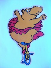 Flußpferd auf Einrad - buntes Fensterbild aus Haftfolie - mehrfach verwendbar