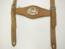 70/80er Vintage Lederhose Hosenträger braun Hirsch Emblem Geldtasche L: 92 cm