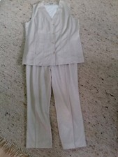 Damen Hose mit passender Weste Gr. 48 beige von Finn Karelia, mit Taschen 