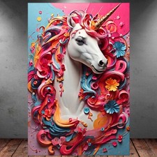 LEINWAND BILD ER XXL POP ART ABSTRAKT EINHORN BUNT PFERD KUNSTDRUCK WAND POSTER