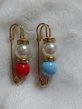 2 Sicherheitsnadel 3 5cm , Brosche, Perlen Goldfarbe, Kleider Brosche Metall 