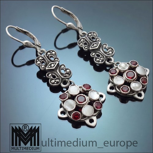 Antike silber ohrringe granat - silber,