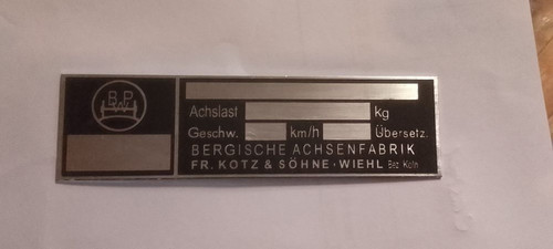 Bpw typenschild schild kotz - schild,