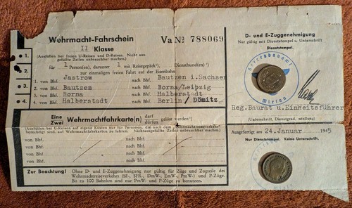 Wehrmachtfahrschein jastrow - wehrmachtfahrschein,