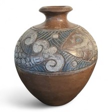 Aussergewöhnliche Jugendstil Vase Ritzdekor * Fische * Keramik Handarbeit sign.