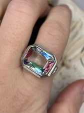 Art Déco Ring Silber Rheinkiesel 835 Gr. 57 Vintage iris glass Glas Statement