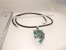 90er J. Anhänger Sterling Silber 2 Köpfe Tierkopf? Malachit Einlagen Kautschuk