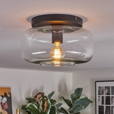 Retro/Vintage Deckenlampe aus Metall/Glas, Schwarz/Klar, E27 Wohnzimmer Leuchte