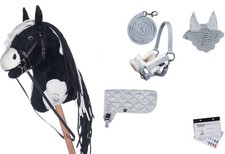 Hobby Horse Steckenpferd+Trense+Halfter Set+Haube+ Decke+ Pferdepass black/weiß