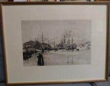 Alexander Eckener, Hafen von Flensburg, Radierung