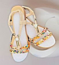 SALE Mode Fashion Sandale Sandalette Beige Bunt Glitzer Blume NEU 41 Trend 