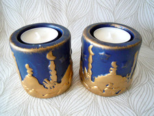 Teelichthalter 2 Stck Kerzenhalter Keramikbecher Weihnachten Tischdeko blau Gold