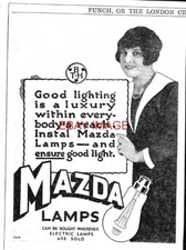 1926 Reklame "MAZDA" elektrische Lampen Glühbirnen klein Art Deco Ära Druck Ad 743/74