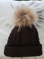 Gipsy by Mauritius Mütze braun mit Echtfell-Bommel, innen Fleece-Stirnband