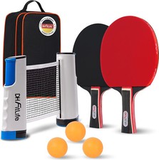 DH FitLife Tischtennisschläger Set mit Netz, 2 Schläger, 3 Bälle & Tasche
