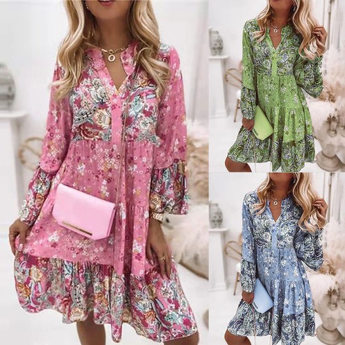 Damen blumen neck minikleid - blumen,