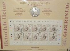 Numisblatt HEINRICH HEINE MIT RUNEN Bonn 10 DM Münze Silber 625 selten Sammler