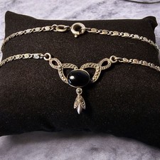 Antikes Art Deko Collier 925er 835er Silber Jugendstil Halskette Markasit Onyx