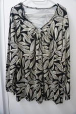 Damen Shirt / Tunika / Beige Schwarz/ Blatt  Blume Optik Gr  48-50 gut erhalten