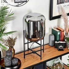 HOFSTEIN Morgex Tischlampe Wohnzimmer Tischleuchte Metall/Glas Schwarz/Chrom